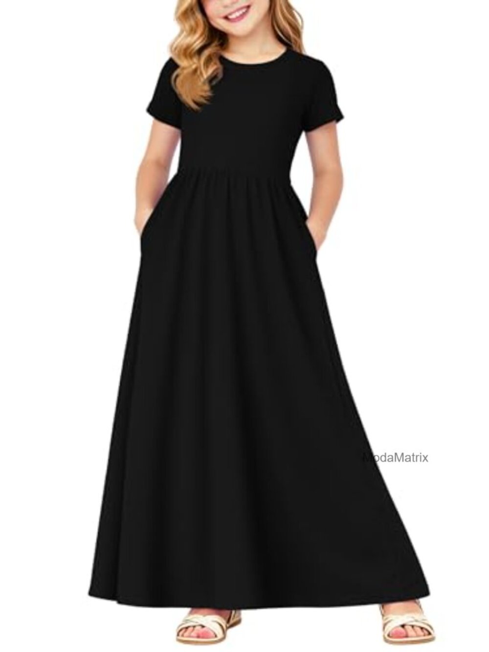 Girls Maxi Dress 95% Polyester 5% Spandex Short Sleeve